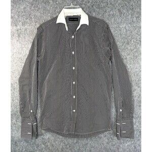 Ralph Lauren Black Label Size 15 Black Striped Dress Shirt Men's Cotton Italy